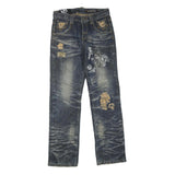 Mens Blue Regular Fit Denim Jeans W30 L32 Distressed Ripped Cotton Blend Zip