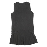 ZARA Womens Grey Wool Blend Sleeveless Mini Dress L Pleated Design Elegant