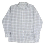 C&A Mens Grey & Blue Check Shirt L Cutaway Collar Button Cotton Casual