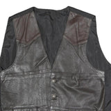Mens Black & Brown Button Closure Leather Blend Jacket L Regular Fit Sleeveless