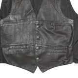 Mens Black & Brown Button Closure Leather Blend Jacket L Regular Fit Sleeveless