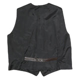 Mens Black & Brown Button Closure Leather Blend Jacket L Regular Fit Sleeveless