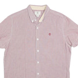 TIMBERLAND Mens Red & White Check Shirt L Button Down Short Sleeve Casual