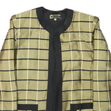 ALEXANDRA Womens Beige & Black Checked Silk Jacket L Woven Round Neck Long