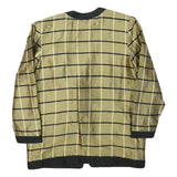 ALEXANDRA Womens Beige & Black Checked Silk Jacket L Woven Round Neck Long