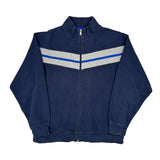 Russell Athletic Striped Zip Up - Large Navy Cotton