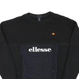 ELLESSE Mens Black & Navy Sweatshirt Crew Neck XS Logo Pocket Sport Casual