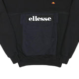 ELLESSE Mens Black & Navy Sweatshirt Crew Neck XS Logo Pocket Sport Casual