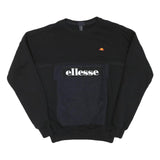 ELLESSE Mens Black & Navy Sweatshirt Crew Neck XS Logo Pocket Sport Casual