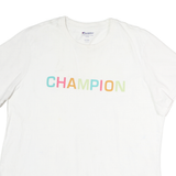CHAMPION Womens White Multicolour Logo Graphic T-Shirt XL Short Sleeve Crew Neck