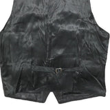 Womens Black Leather Button Jacket L Woven Classic Vest Style