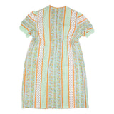 Womens Green & Orange Floral Striped Day Polyester Short Sleeve Midi 2XL Dress
