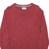 TOMMY HILFIGER Mens Red Cotton Blend Plain Crew Neck Basic Knit Jumper M Stylish