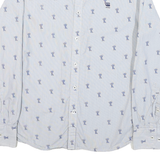 G-STAR Mens Blue Shirt M Cotton Blend Printed Casual Long Sleeve Button