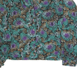 Womens Black Green Purple Floral Blouse Long Sleeve Button Neck L Vintage Style