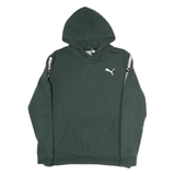 PUMA Mens Green Hoodie M Cotton Pullover Logo Tape Sleeve Casual Sweatshirt