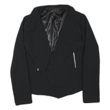 ZARA WOMAN Womens Black Collarless Jacket M Polyester Blend Plain Sleek Tailored