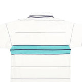 K-PRODUCTS Mens White & Teal Striped Short Sleeve Polo Shirt M Logo Embroidered