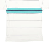 K-PRODUCTS Mens White & Teal Striped Short Sleeve Polo Shirt M Logo Embroidered