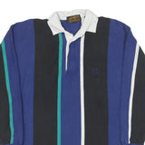 EDDIE BAUER Mens Blue & Black Vertical Stripe Long Sleeve Polo Shirt S Cotton