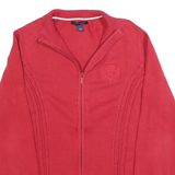 TOMMY HILFIGER Womens Red Pullover Patterned V-Neck Cable Knit Jumper L Zip