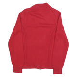 TOMMY HILFIGER Womens Red Pullover Patterned V-Neck Cable Knit Jumper L Zip