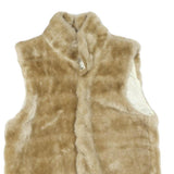 Womens Beige Faux Fur Button Jacket M Polyester Blend Plain Soft Stylish Warm