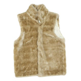 Womens Beige Faux Fur Button Jacket M Polyester Blend Plain Soft Stylish Warm