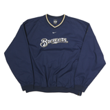 NIKE Mens Blue Brewers V-Neck Sweatshirt 2XL Polyester Pullover Sportswear