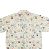 OP SPORT Mens Beige Pattern Cotton Shirt L Vintage Tropical Floral Print Casual