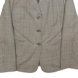 Womens Brown Grey Wool Blend Checked Button Jacket L Woven Classic Tailored