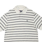 CHAPS Mens Cream & Grey Striped Short Sleeve Polo Shirt L Cotton Blend Casual