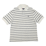 CHAPS Mens Cream & Grey Striped Short Sleeve Polo Shirt L Cotton Blend Casual
