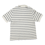 CHAPS Mens Cream & Grey Striped Short Sleeve Polo Shirt L Cotton Blend Casual