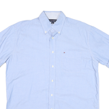TOMMY HILFIGER Mens Blue Button-Down Short Sleeve Shirt M Classic Cotton Blend