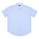 TOMMY HILFIGER Mens Blue Button-Down Short Sleeve Shirt M Classic Cotton Blend