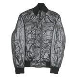GUESS Mens Black Polyester Blend Zip Bomber Jacket M Shiny Padded Quilted