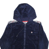 FILA Womens Navy Blue Zip Hoodie M Velvet Logo Tape Tracksuit Top