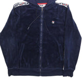FILA Womens Navy Blue Zip Hoodie M Velvet Logo Tape Tracksuit Top