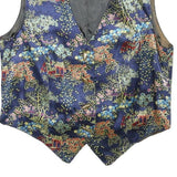Womens Blue Button Polyester Blend Decorative Print Waistcoat XS Satin Lining