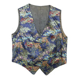 Womens Blue Button Polyester Blend Decorative Print Waistcoat XS Satin Lining