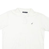 NAUTICA Mens White Short Sleeve Plain Polo Shirt L Cotton Blend Casual Classic