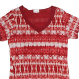 BIAGGINI Womens Red & White Printed Top Short Sleeve V-Neck M Polyester Casual