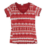 BIAGGINI Womens Red & White Printed Top Short Sleeve V-Neck M Polyester Casual