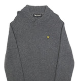 LYLE & SCOTT Mens Grey Patterned Jumper Cable Knit S Wool Blend Button Neck