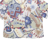 BETTY BARCLAY Womens Blue Beige Printed Button Shirt Short Sleeve UK 18 Silk Top