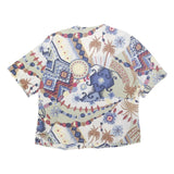 BETTY BARCLAY Womens Blue Beige Printed Button Shirt Short Sleeve UK 18 Silk Top