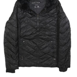 NAUTICA Womens Black Quilted Jacket S Polyester Blend Hooded Zip Closure