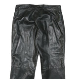 LU MAN Womens Leather Black Regular Fit Straight Trousers W29 L23 Stylish Zip