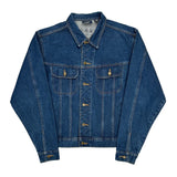 Classic Car Embroidery Wrangler Graphic Denim Jacket - Large Blue Cotton